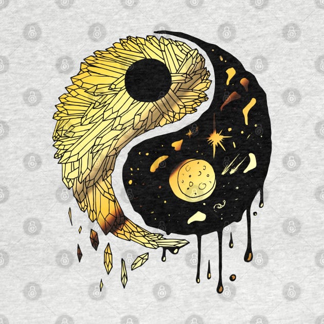 Gold Yin Yang Crystals and The Night Sky by kenallouis